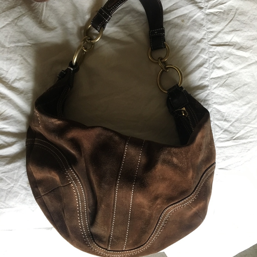 Coach Shoulder Bag, Brown Suede
